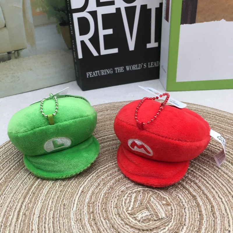 Anime Game Super Mario Luigi Red and Green Hat Pendant Keychain Children Toy Xmas Gifts Collectible Ornament Doll Small Pendant