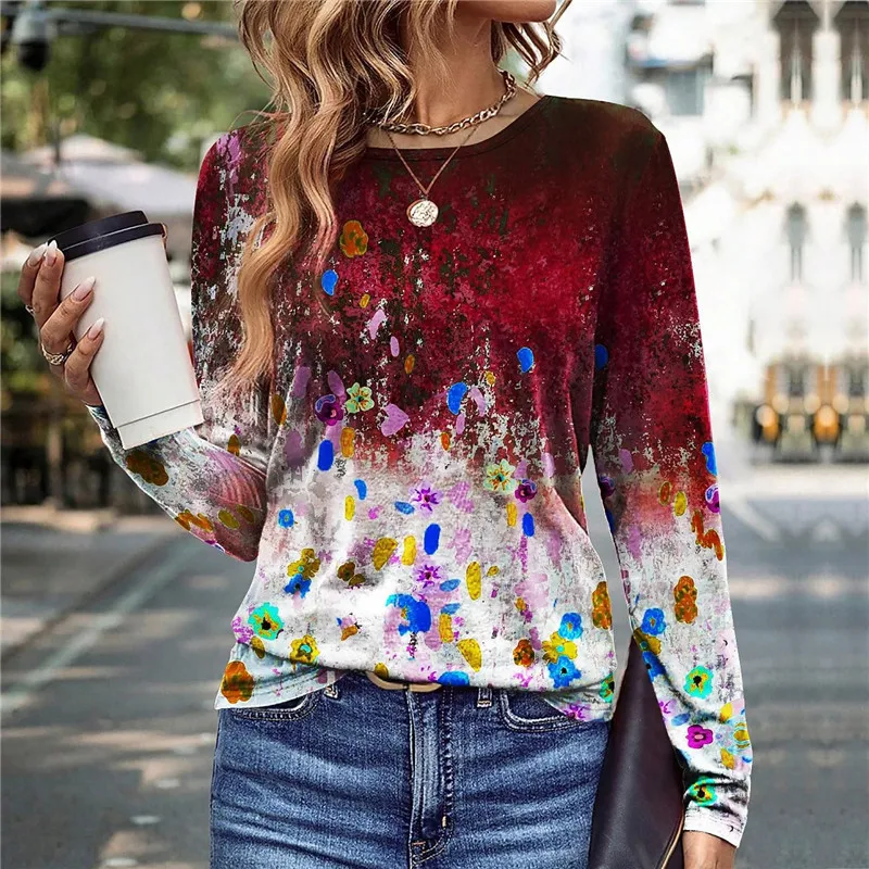 3XL Plus Size Women Clothing Tie-dye T-Shirts Spring Autumn Long Sleeve 3d Printing Gradient Street Hip Hop Ladies Tops Tee