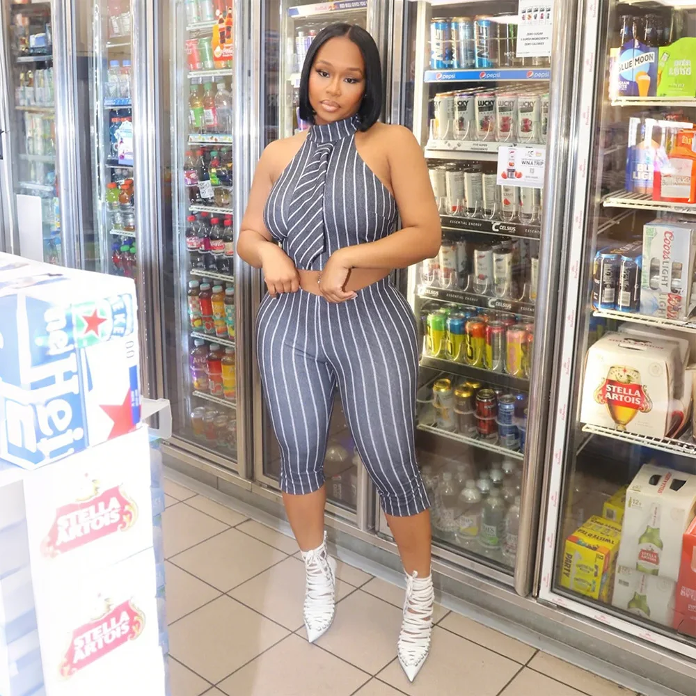 ชุดสตรีเสื้อกล้ามปกแขนกุดด้านบนพร้อมกางเกง 7 นิ้วกางเกงดินสอชุดสองชิ้นสําหรับฤดูร้อน 2025