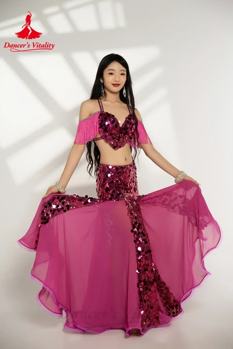 BellyDance Performance Costumes for Women Big Sequins Bra Top+long Skirt 2pcs Oriental Dance Professional Competition Clothing
