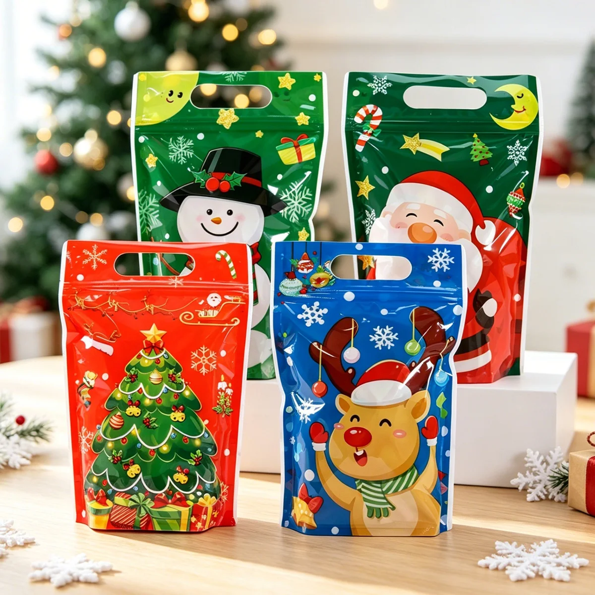 10/20 Stück Frohe Weihnachten Geschenktüten, niedliche Weihnachtsmann- und Weihnachtsbaum-Motiv, wiederverschließbare Leckerli-Beutel mit Reißverschluss, Neujahrs- und Weihnachtsdekoration für Zuhause – Detail 10