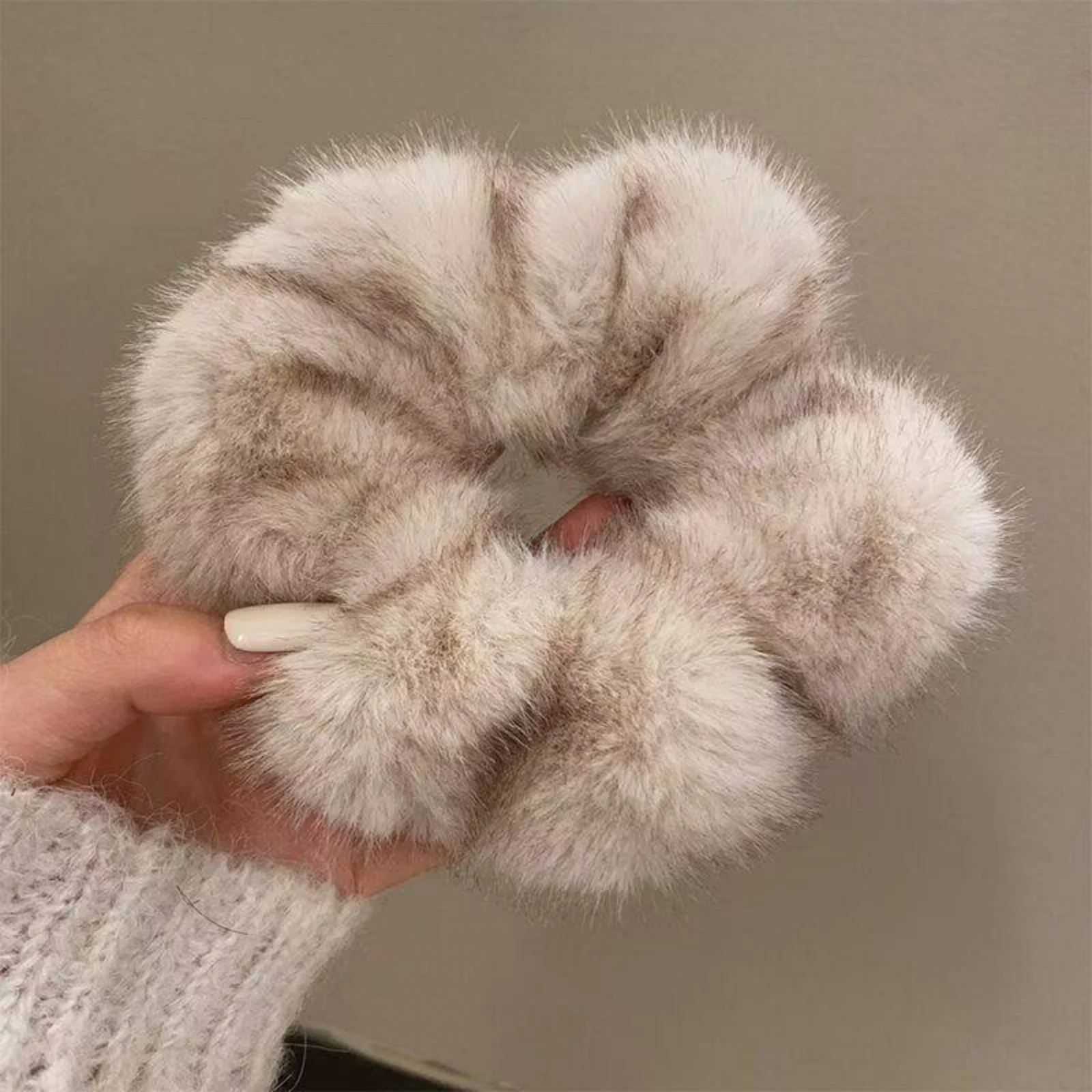 Große Größe Süße Weiche Flauschigen Plüsch Einfarbig Elastische Haarband Scrunchies Frauen Mädchen Herbst Winter Haar Ring Haar Zubehör – Detail 4
