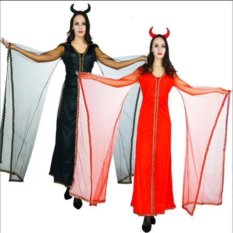 

Взрослый женский Хэллоуин Террор Красный Дьявол Бог Смерти Ролевой Пар Косплей Костюм Трансграничное Платье из ПУ Материала