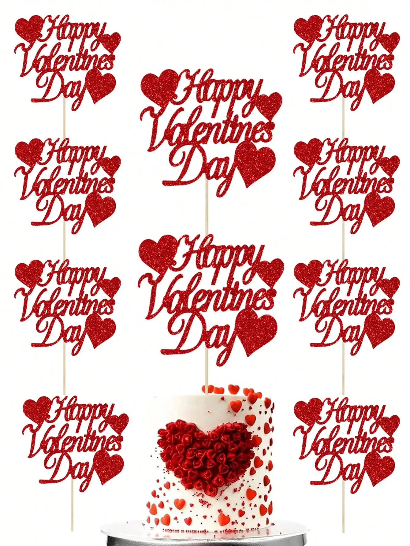 10 Teile/satz Happy Valentines Day Kuchen Topper Glitter Rot Dekorationen Valentinstag Cupcake Picks Geschenk für Valentinstag