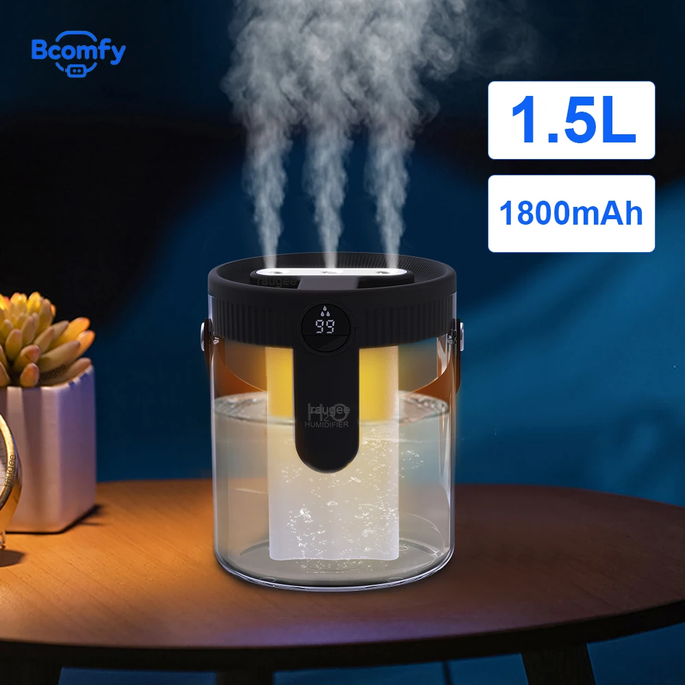 

Увлажнитель воздуха с тройным распылителем, беспроводной перезаряжаемый увлажнитель воздуха, 1500 мл, портативный увлажнитель воздуха большой емкости с ночником