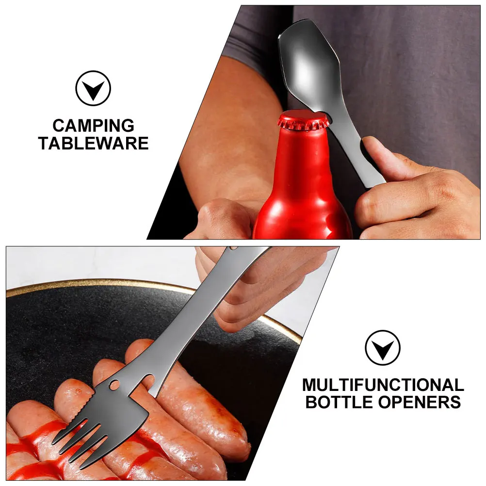 

2pcs Stainless Steel Knife Fork Spoon Bottle Opener Multifunctional Camping Tableware Travel Cutlery Spork Openers