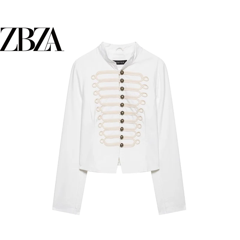 Commute Style Slim Fit Jacket Color Block Rope Knot Decorative Women's Short Coat Polyester Fiber Long Sleeve round Neck Button