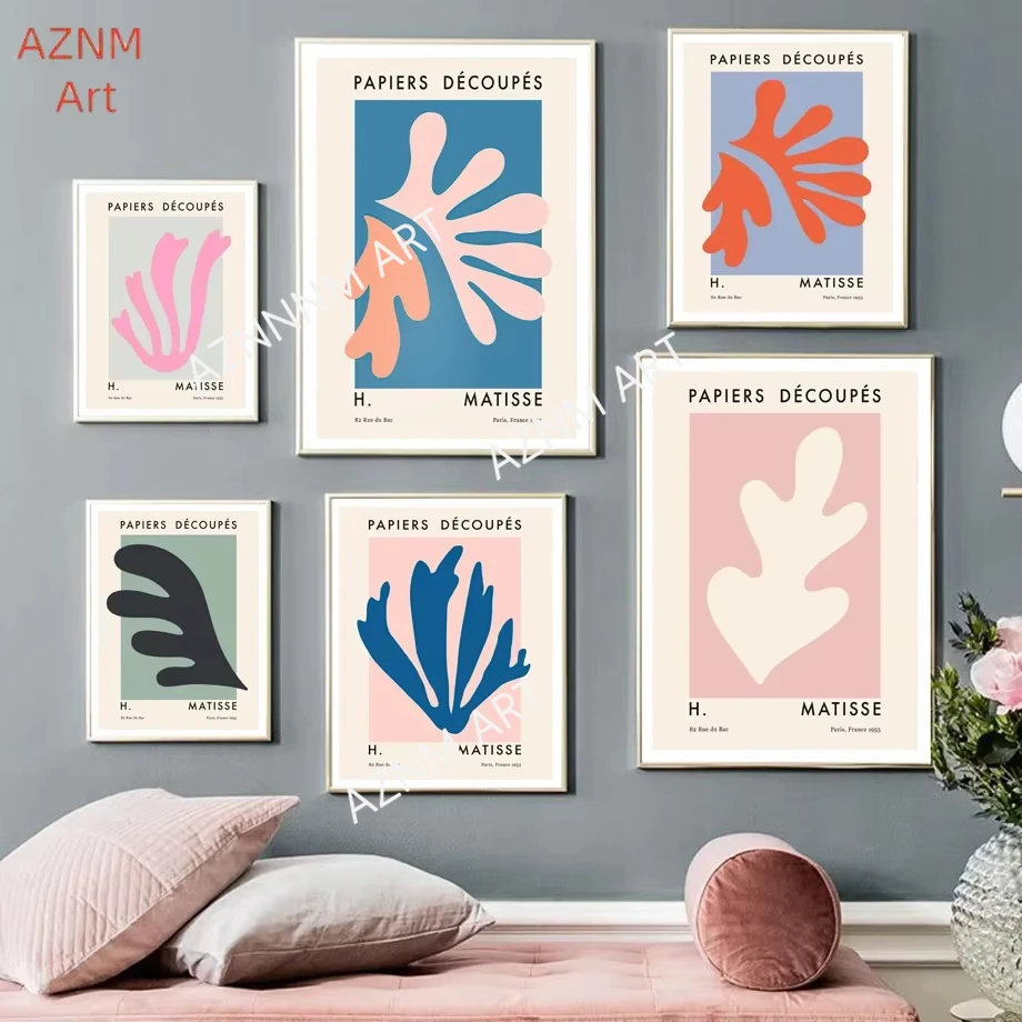 Frankreich Henri Matisse Abstrakte Wandkunst Blaues Ausschnitt-Leinwandgemälde Nordische Poster und Drucke Wandbilder für Wohnzimmerdekoration