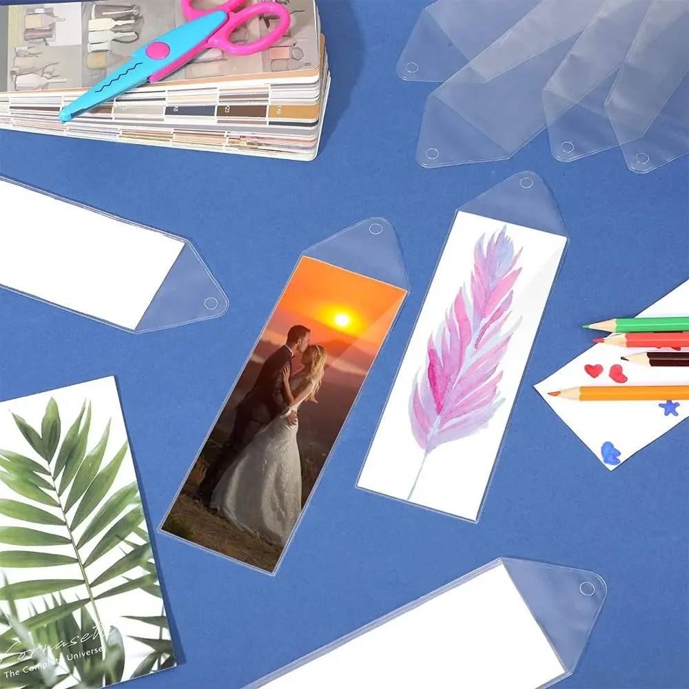 10Pcs PVC Bookmark Sleeves Double-Sided Clear with Hole Bookmarks Protective Cover DIY Photo Bookmarks Blank Picture Holders