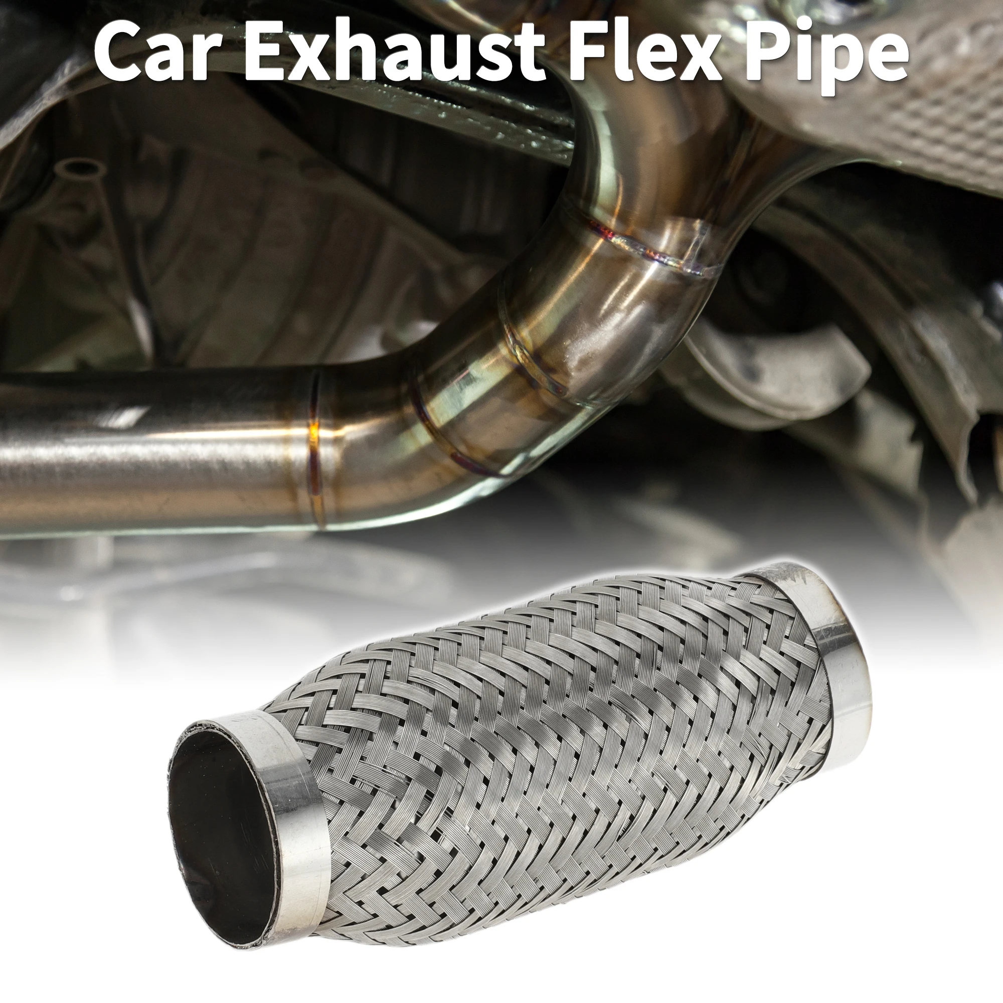 X Autohaux Car Exhaust Tube ID 45/50mm Universal Flexible Braided Exhaust Pipe 100/160/200/250/300 mm Stainless Steel Connector