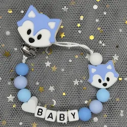 1Pc Free Custom Name Handmade Personalized Baby Pacifier Chain Clip Silicone Fox Beads Dummy Holder Teether Pendant Newborn Gift