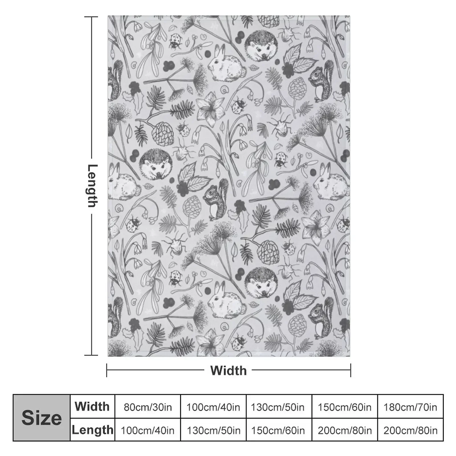 Winter Woodland Creatures in Black & White Throw Blanket Travel Personalized Gift Blankets