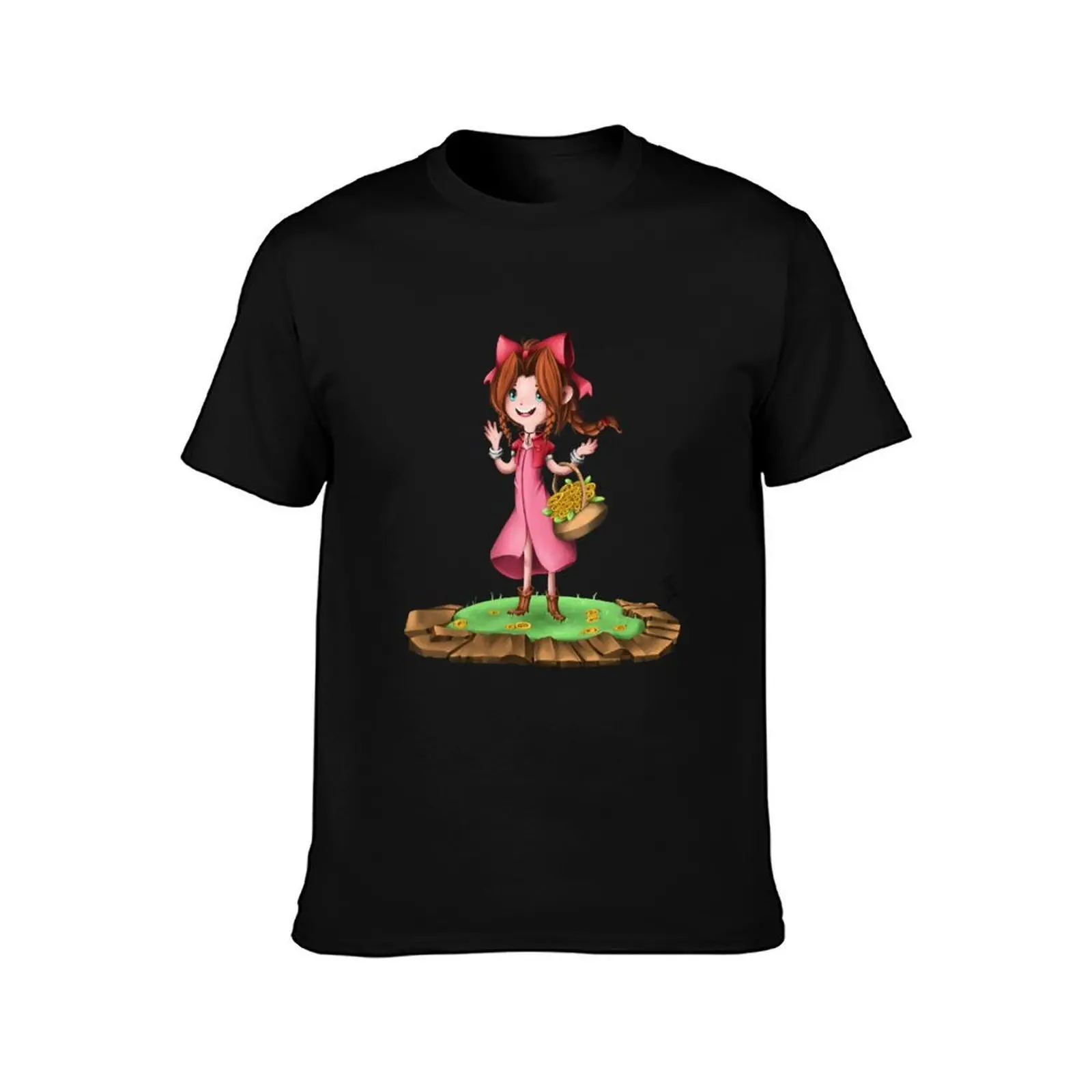 Aerith - Flower Girl T-Shirt, Summer Casual Cotton Tee, Oversized Streetwear Tops, Vintage Graphic Print, Loose Fit Short Sleeve