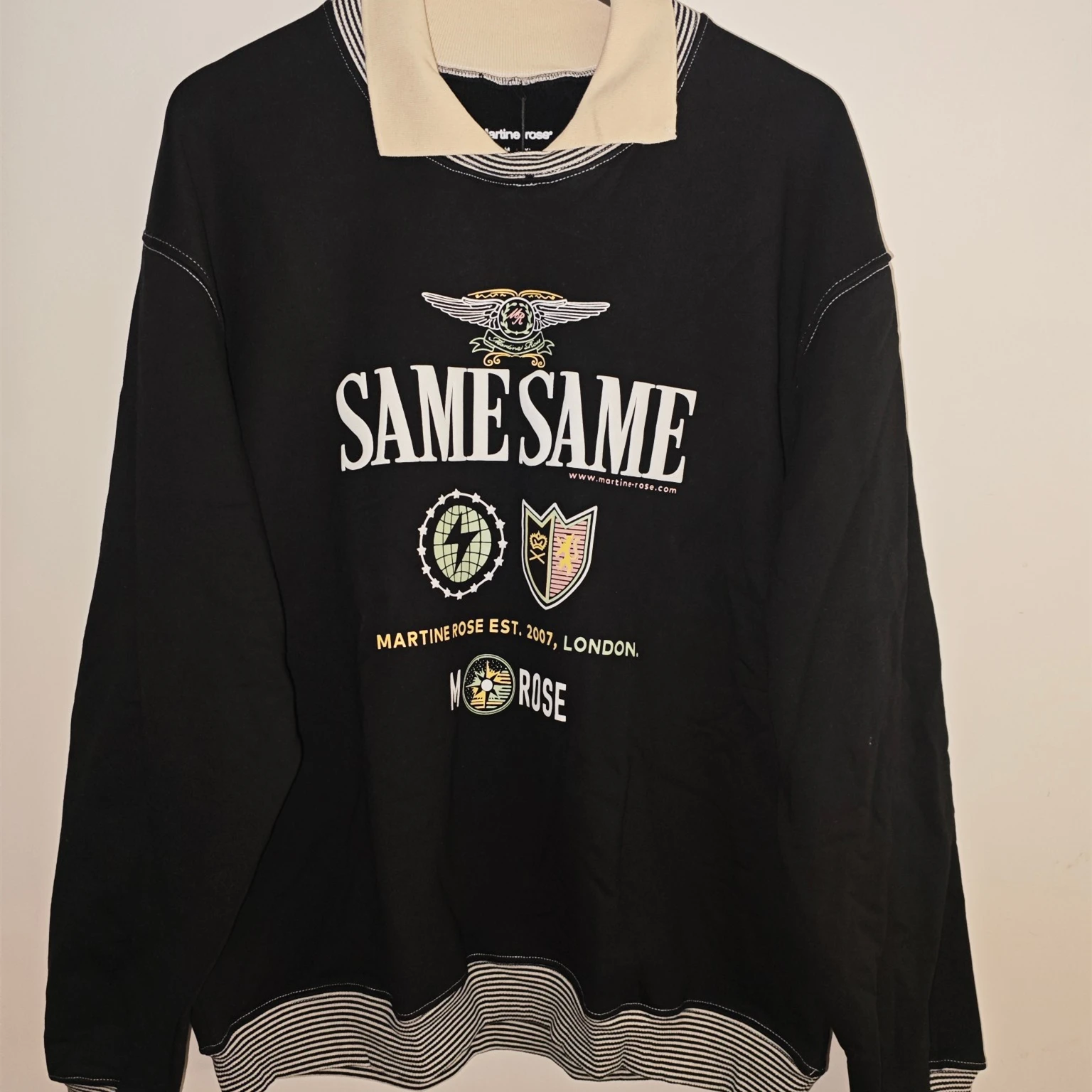 

MARTINE ROSE FW25 Ретро значок с принтом поддельных дверей толстовка с лацканами для мужчин и женщин пуловер высокого качества