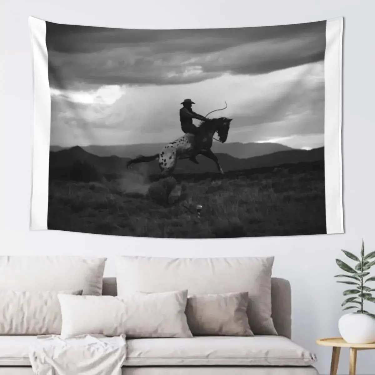 Black and White Cowboy Being Bucked Off Tapestry Carpet Wall Wall Decorations Tapestry