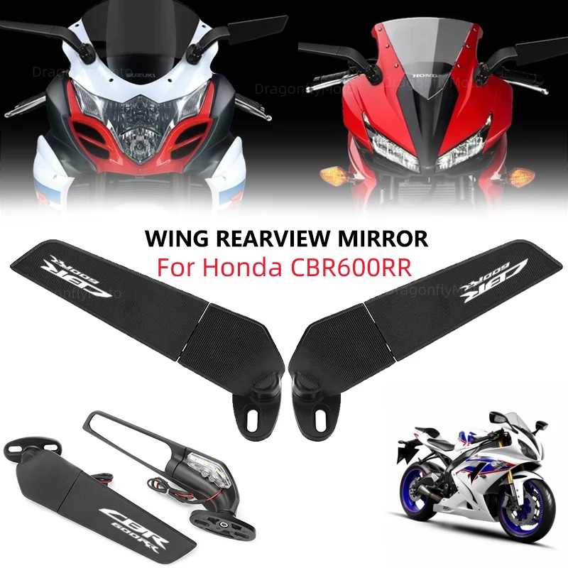 Motorcycle Wing Mirrors For Honda CBR 600RR CBR600RR 2004-2022 Adjustable Rotating Rearview Side Mirror WITH LOGO