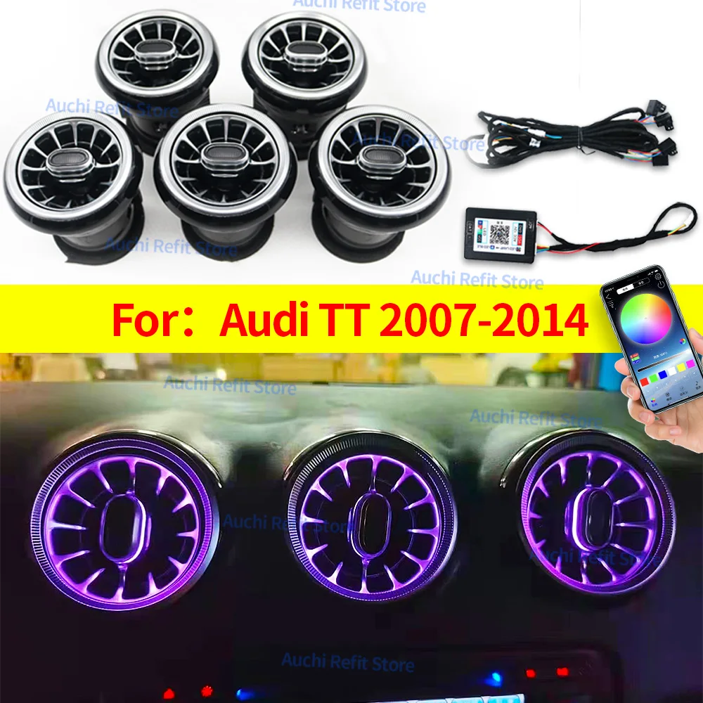 256 kolorów otworów wentylacyjnych LED do Audi TT 2007-2014 APP Control Car AC Conditioner Turbo Outlet Decoration Lamp Ambient Light Refit