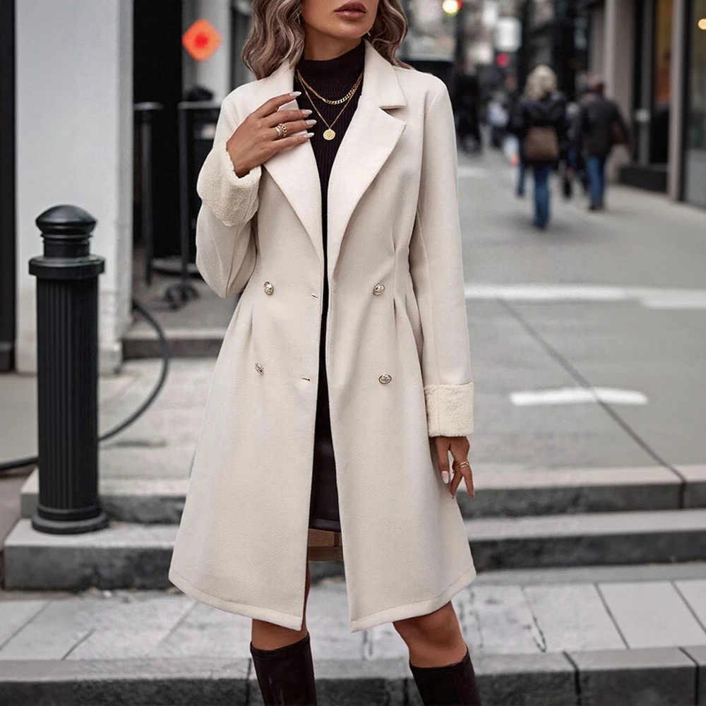 

Женское шикарное пальто с открытым передом и длинными рукавами, осеннее рабочее пальто стандартного кроя, простой стиль