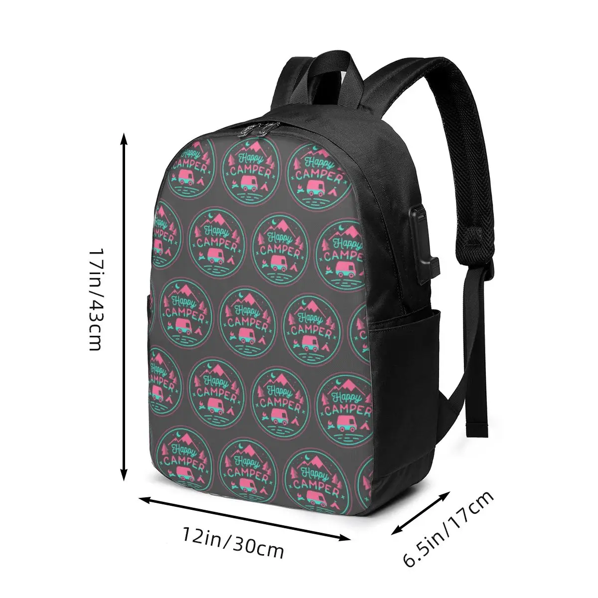 Pink Camping Van Forest Night Sky Print Backpack Travel Notebook Bag Computer College Student School Bag Laptop Shoulder Bags