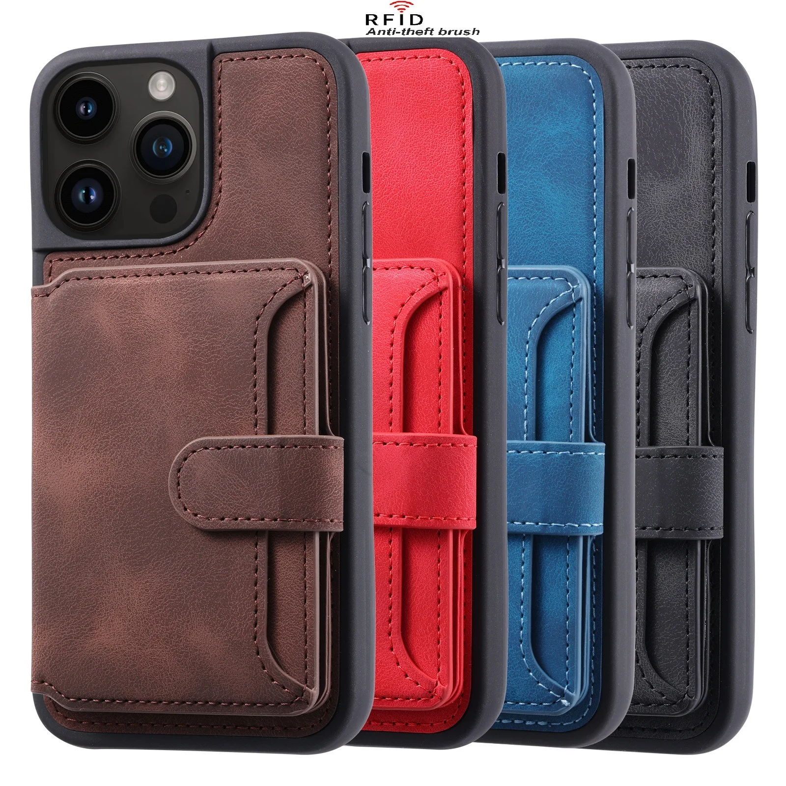 Luxury Leather Card Pocket Phone Case for iPhone 15 Pro Max 14 13 12 11 Pro Max 15 Plus 14 Pro Wallet Shockproof Back Cover