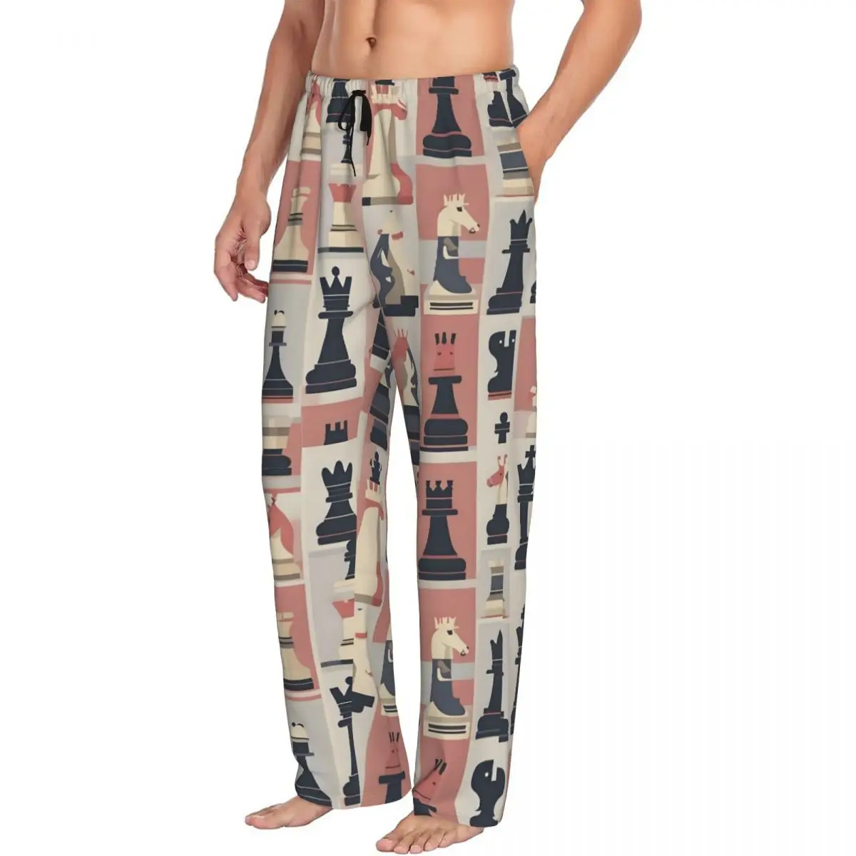 Pantalon de pyjama d'échiquier personnalisé pour hommes, vêtements de nuit de jeu d'échecs, bas de sommeil extensible avec poches