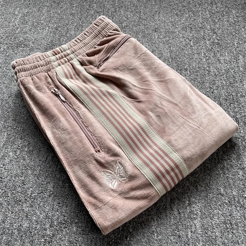 All Seasons Men Women Best Quality Velvet Pink Sweatpants Loose Jogger Drawstring Casual Pants Striped Track Trousers With Tag