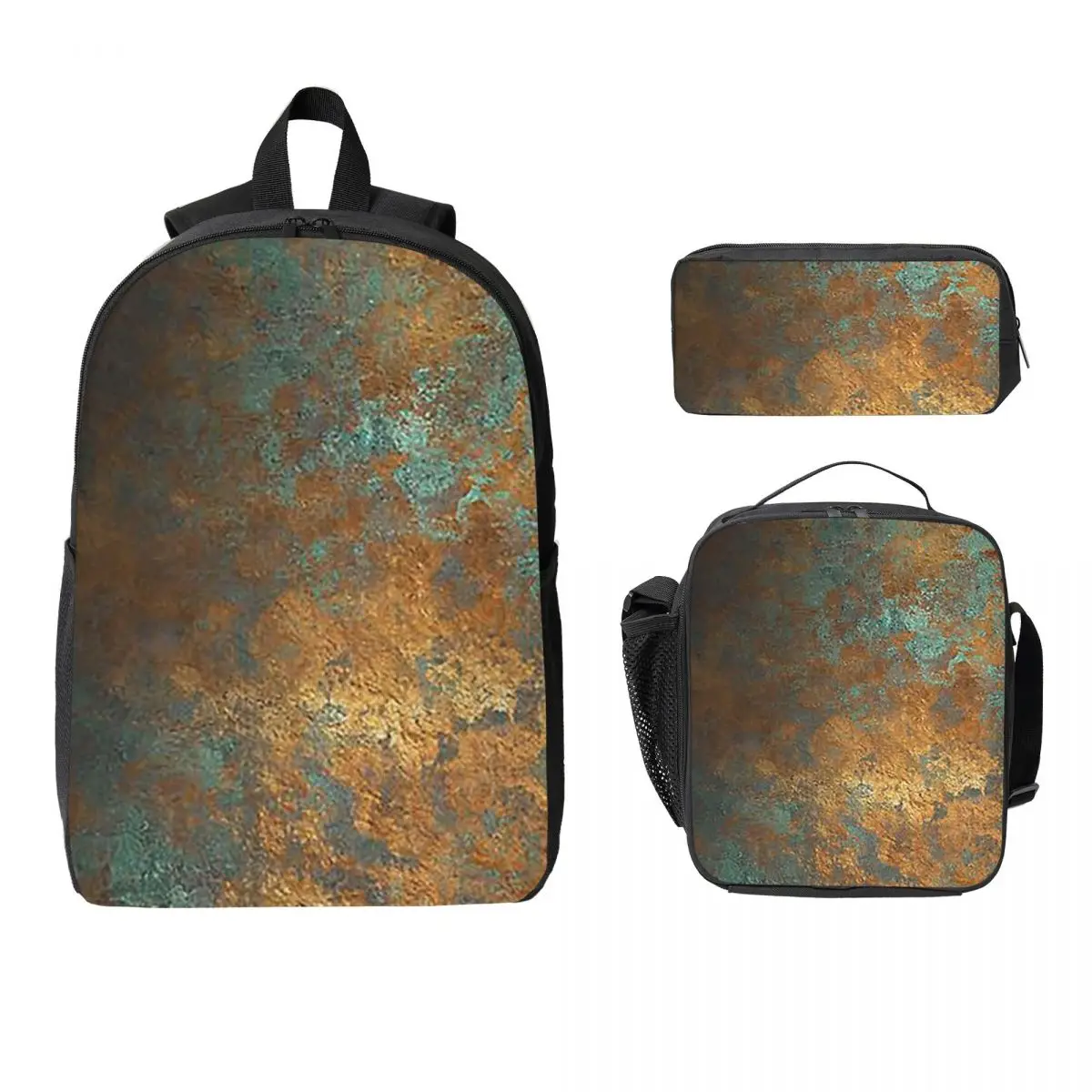 

Oxidized Copper Backpack Student Boys Girls BookBag School Bag Computer Shoulder Bags 3ps Insulated Lunch Bag Pencil Case