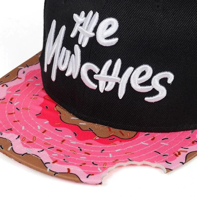 Cute Donut Drip Brim Snapback Cap, Graffiti Script Embroidery Flat Brim Hip Hop Hat 5 Designs for Men Women Streetwear - view 2