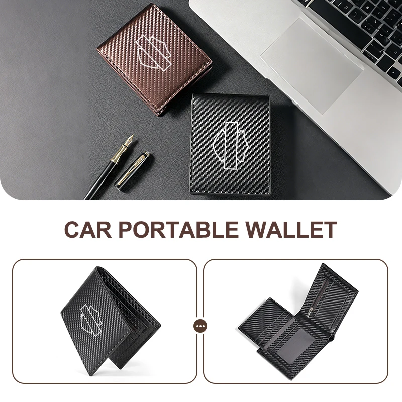 

For Harley Davidson Softail Motorcycle Portable Carbon Fiber Wallet Multi Card Slots PU Leather Bifold Wallet with Zipper Pocket