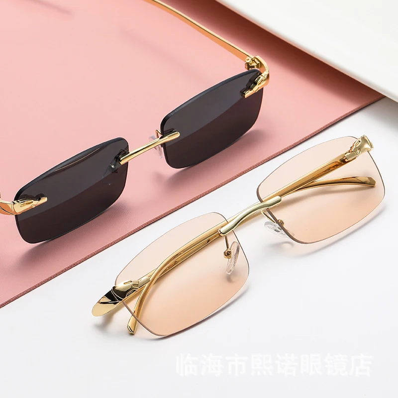Leopard Head Frameless Cut Edge Fashion Sunglasses Small Frame Stylish New Design Optics for Trendy Look
