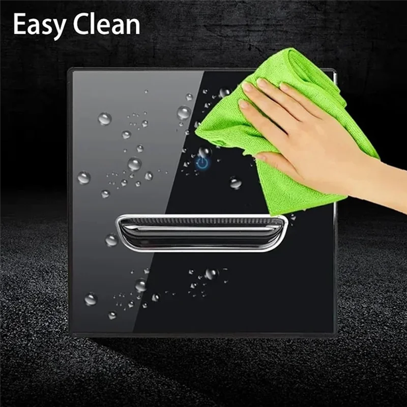 A69eblue LED Night Light Wall Light Switch 2 Gang Tempered Glass Panel Pass Through Black