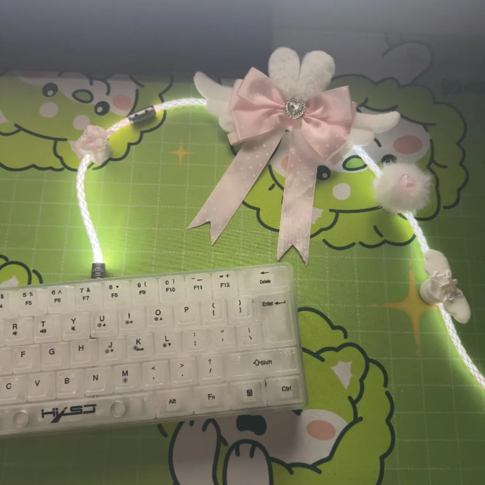 Angel Rabbit Aviator Cable for Mechanical Keyboard, 8K Type-c Luminous Data Cable 1.3m Cute Keyboard Accessories