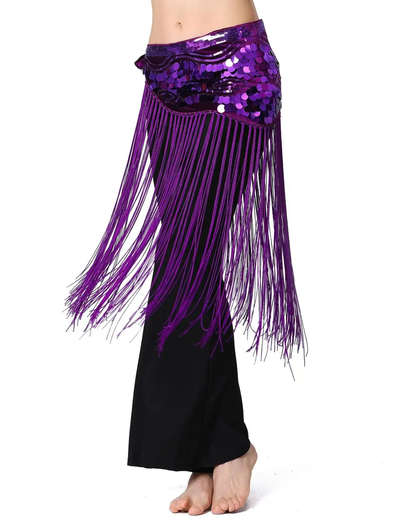 Belly Dance Hip Scarf Glitter Fringe Triangle Wrap Belt Sparkle Skirt for Women Outfit Accessory with Tassel Sequins Shine New