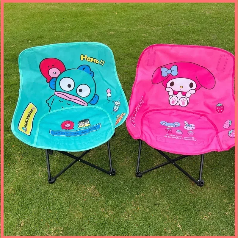 

New Cartoon Moon Chair Cinnamoroll Kuromi Outdoor Convenient Folding Camping Stool Backrest Large Picnic Chair Fishing Chair