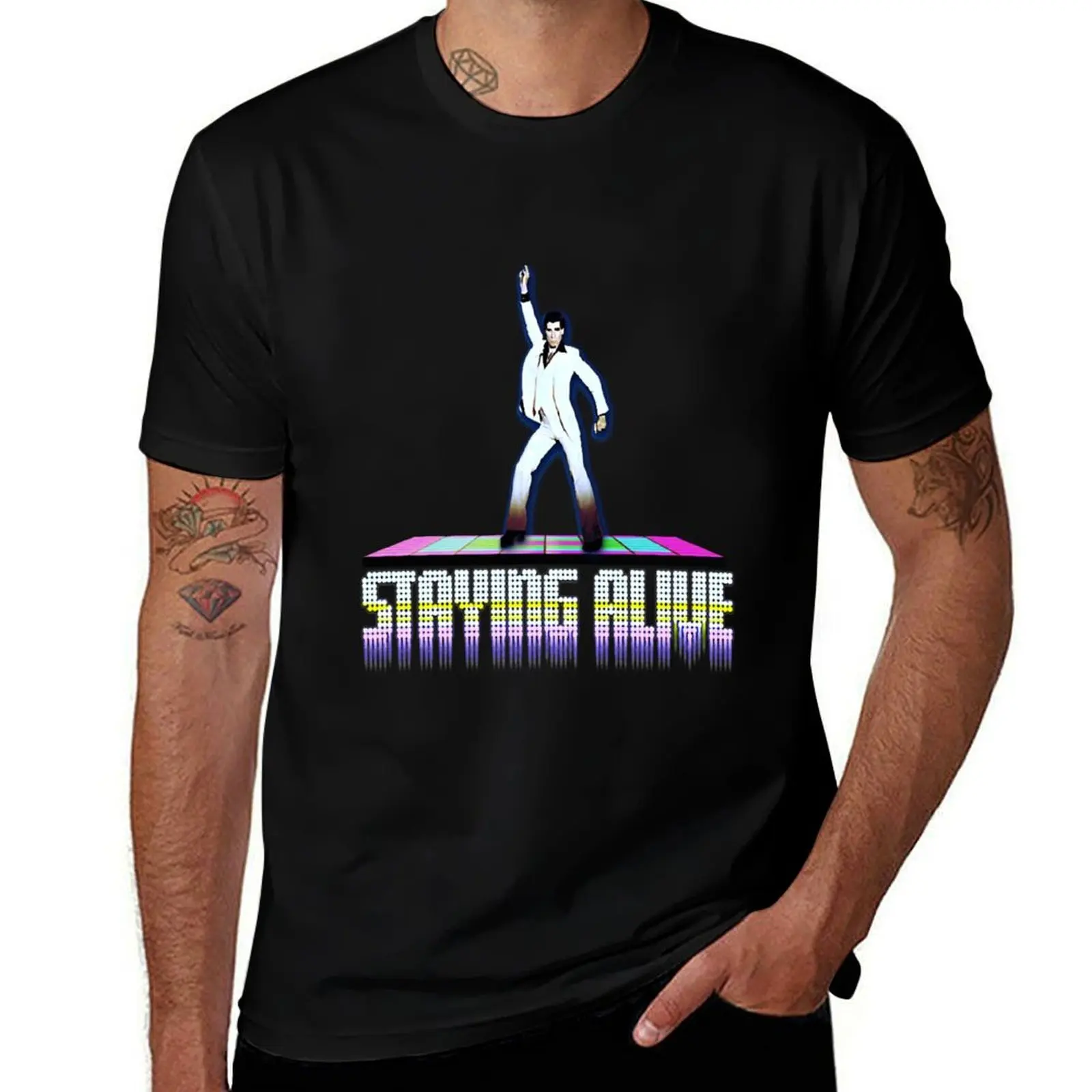 Staying Alive - Saturday Night Fever - John Travolta - Bee Gees T-Shirt Daily Work Top à manches courtes