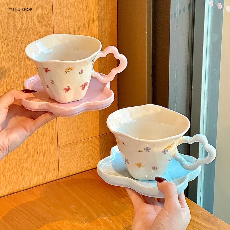 

Ceramic Espresso Coffee Cup Porcelain Mug Underglaze Colored Teacup Saucer Afternoon Tea Water Cup Latte Cafe Drinkware Gift