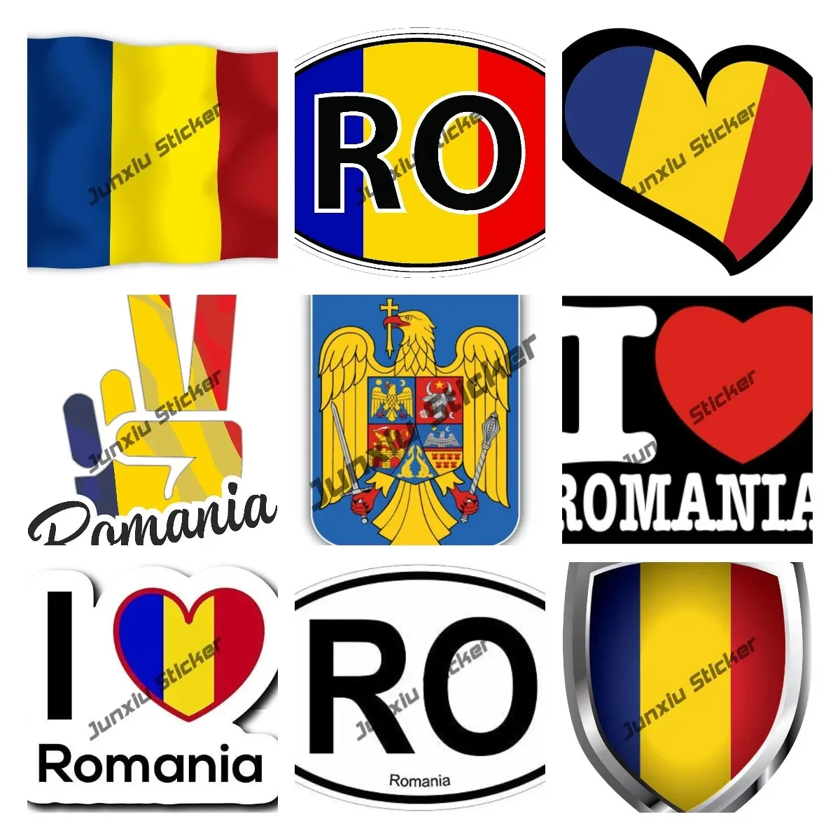 

Creative Romania Coat of Arms Decal RO National Flag Map Car Accessories Waterproof Reflective Car Sticker for Car Pickup Decor