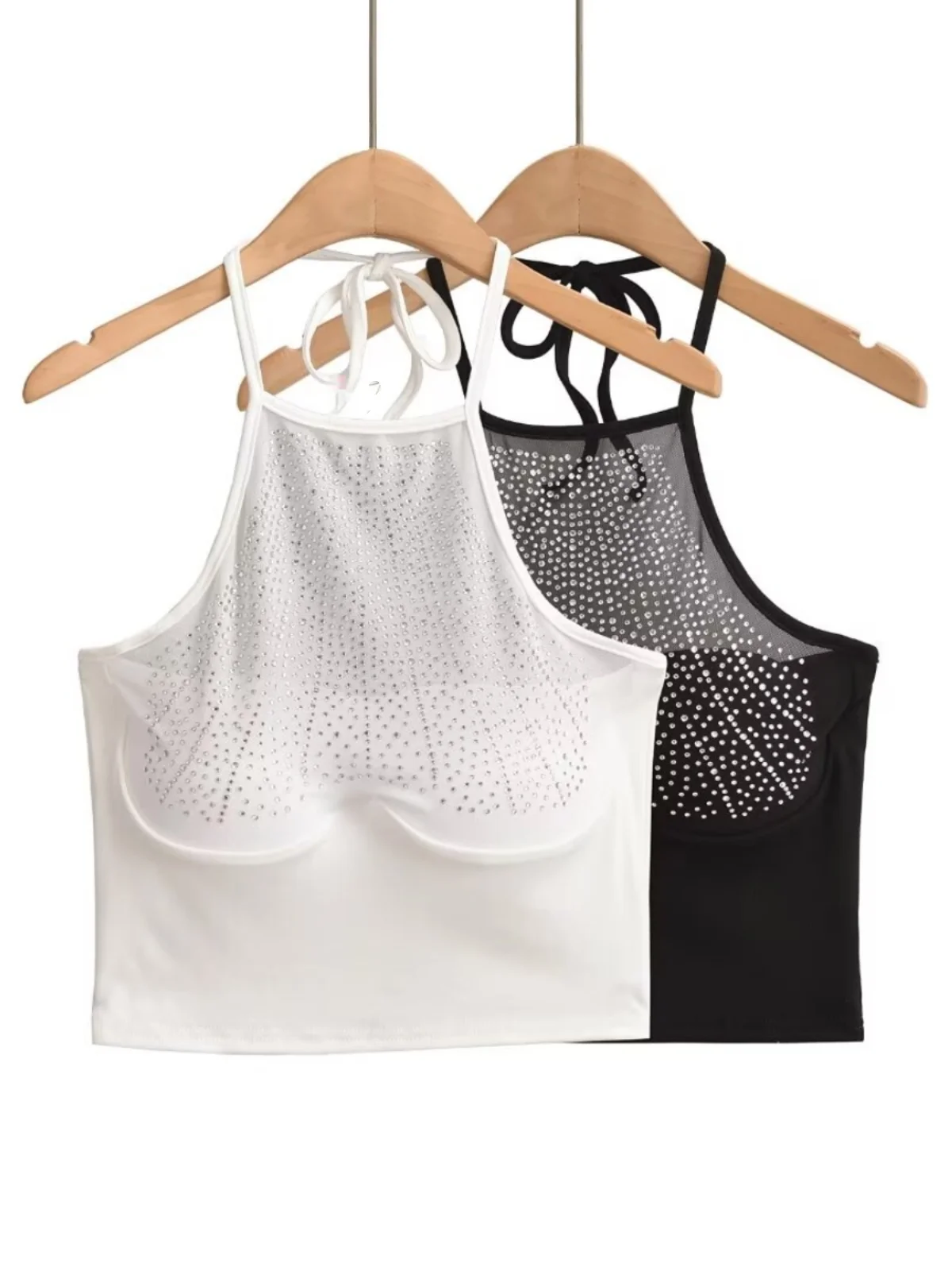 Sexy Short Sleeveless Top with Chest Pad Strap Prevents Exposure Sweet Style Hanging Neck Popular Internet External Wear Inne...