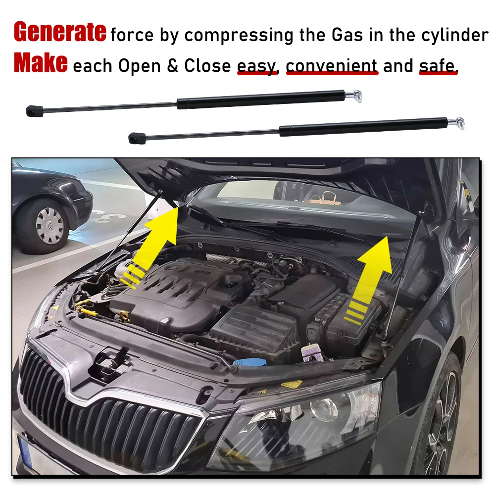 

Комплект поддержки подъема переднего капота повышенной долговечности, два компонента газовой стойки, совместимые с шасси Skoda Octavia 1Z 5E