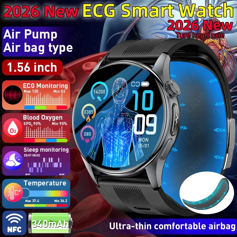 

НОВЫЙ Воздушный насос Airbag Монитор артериального давления Точная диагностика Смарт-часы ЭКГ Температура кровяного жира Мочевая кислота Мужчины NFC Вызов Smartwatches