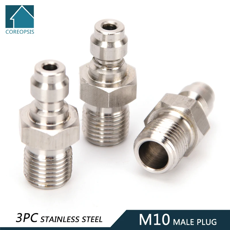 Stainless Steel Quick Coupler M10x1 Thread 8MM Filling Head Plug Adapter Quick Connect Fittings Couplings Air Pumps Parts 3pcs