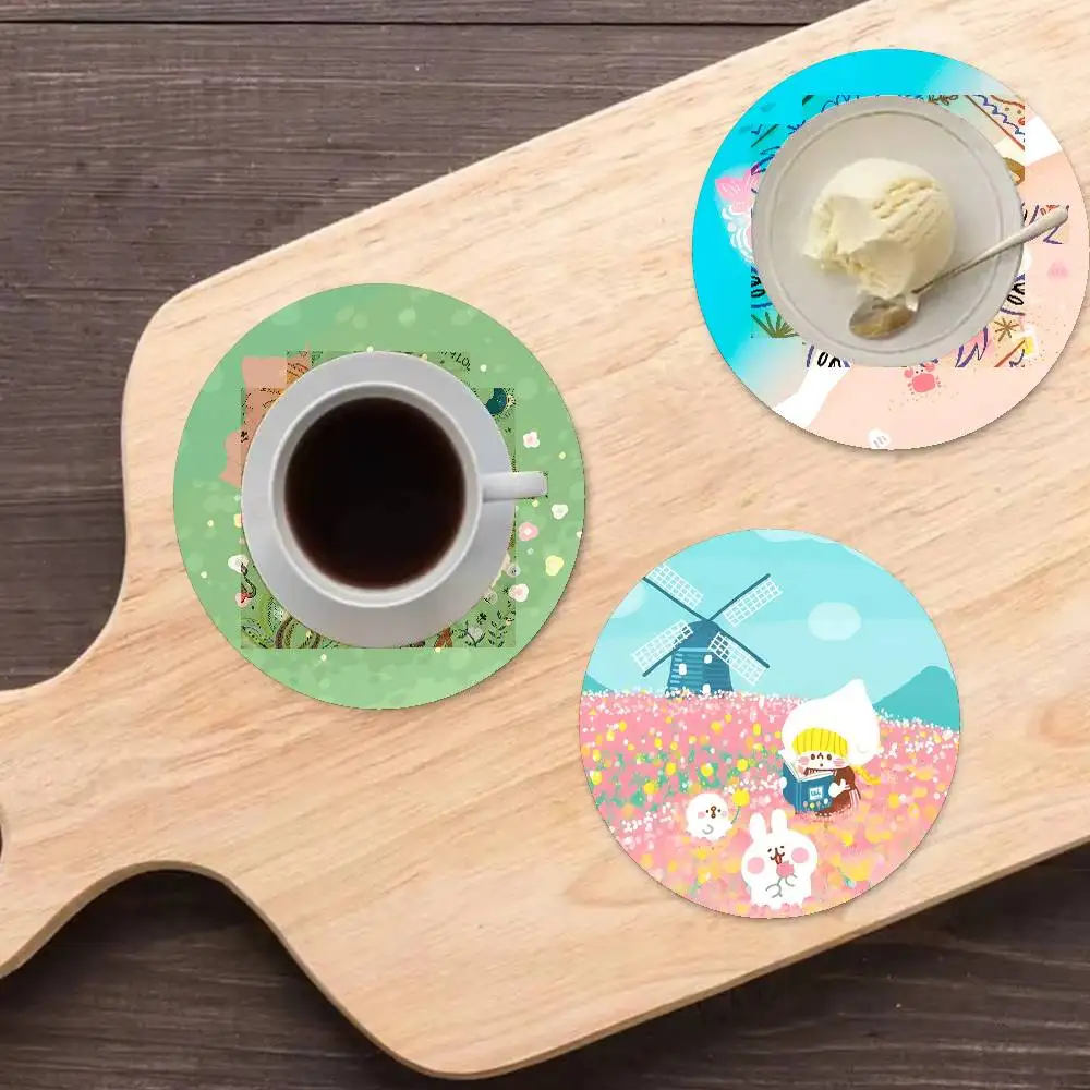 1pc Ins Style K-Kanahei Cute Wooden Coaster Colour Printing Cup Mat Home Desk Decoration Gifts view 4
