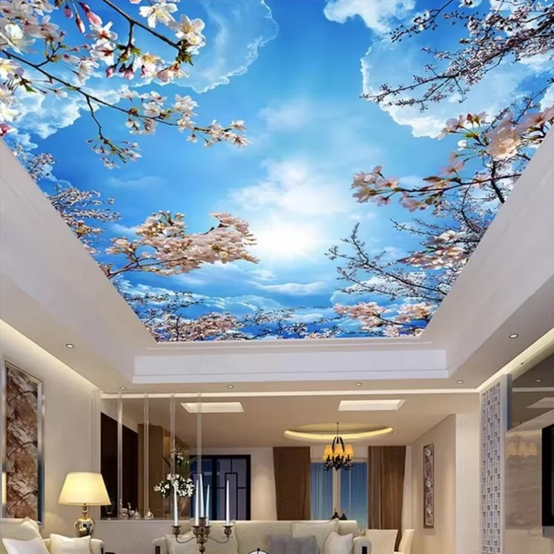 

3D Mural Custom Wallpaper Blue Sky with White Clouds And Seagull for Ceiling Living Room Bedroom Background Wall Decor Photo Wal