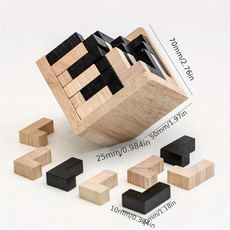 Wooden 3D Puzzle Cube Luban Lock Brain Teaser Toy Montessori Educational Interlocking Game For Kids Adults STEM Logic Gift