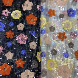 New Mesh Plum Blossom Bead Embroidery Colorful 2+3+5+7MM Sequin Fabric Women's Skirt Evening Dress Bead Fabric Width 125CM