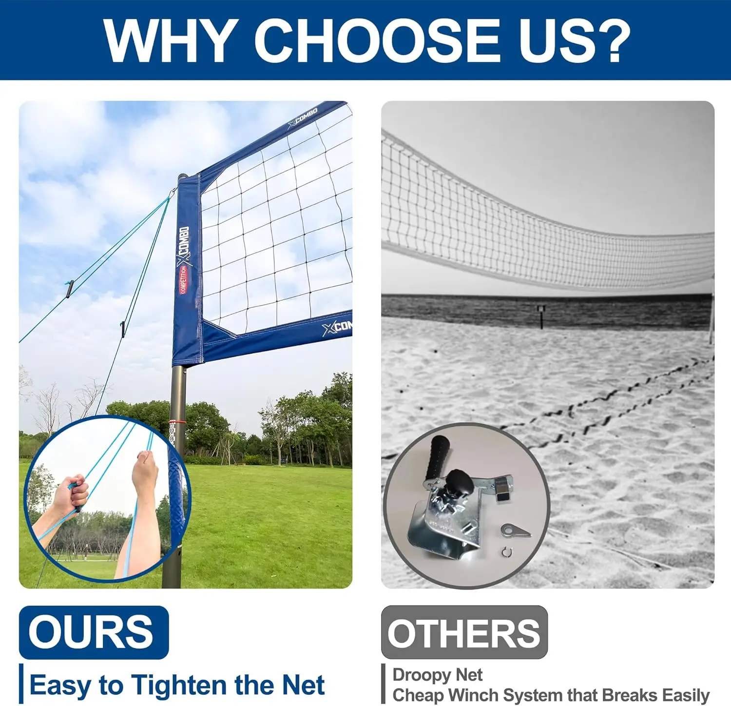 Robuuste volleybalnetset voor buiten met verstelbare aluminium palen, draagbaar voor gebruik in de achtertuin en toernooien