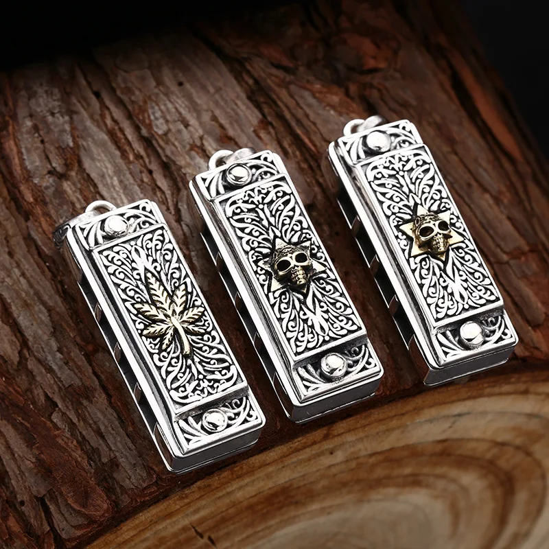 

925 sterling silver pendant stylisheasiest for match harmonica pendant can be blown thai silver retro distressed trendy jewelry