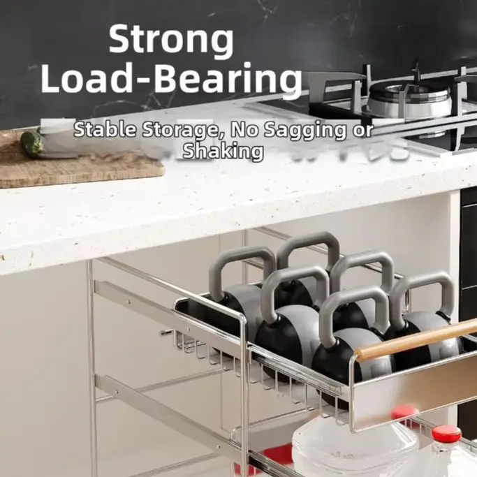 1 Or 2 Tier Pull-Out Storage Organizer For Kitchen Cabinet, Under Sink Sliding Shelves Metal Rack Heavy-Duty Carbon Steel