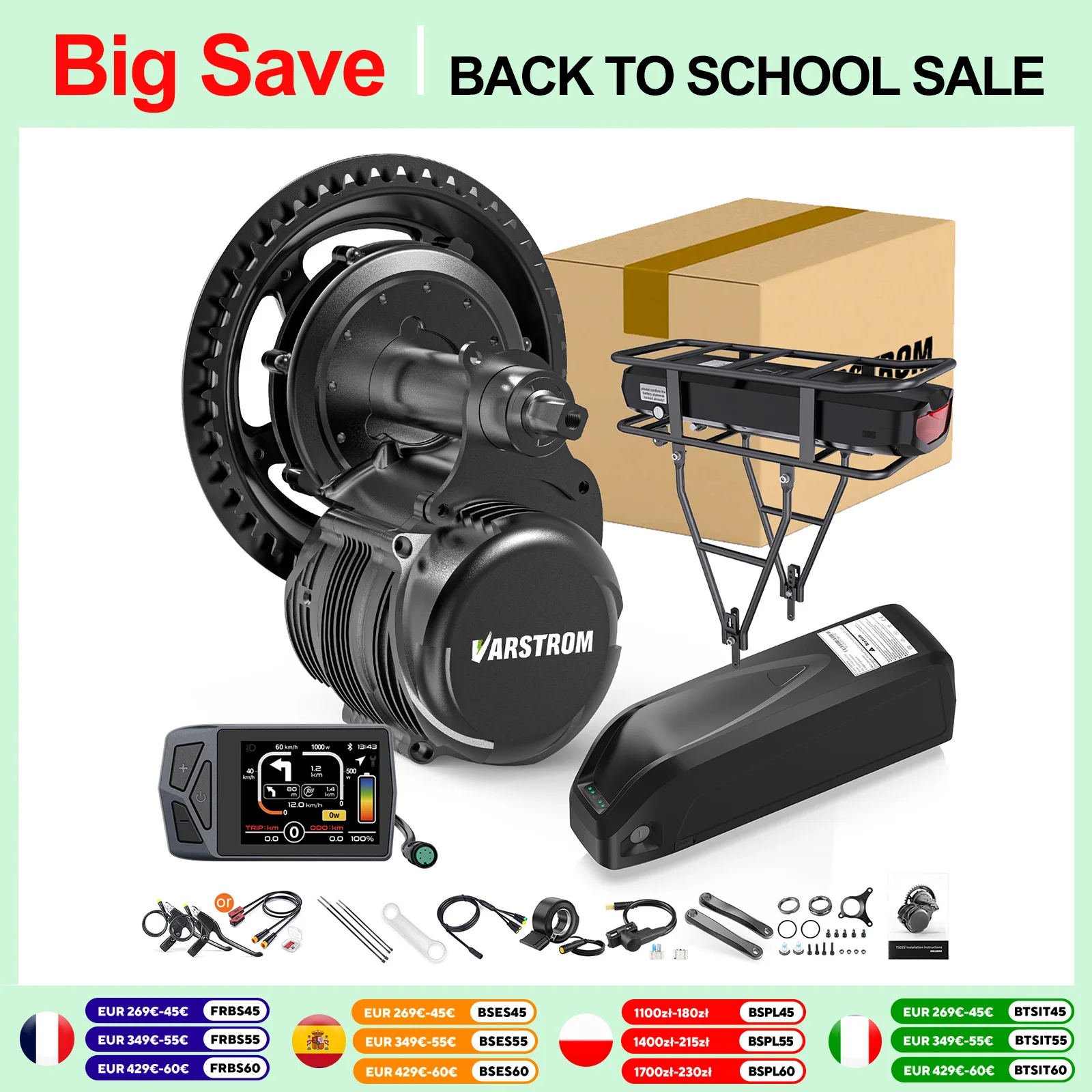 Tongsheng tscz2b TSDZ8 kit Ebike 36V 48V 250W 500W W sensore di coppia del motore motore motore centrale con batteria eboat Lithium 48V 25Ah 20Ah