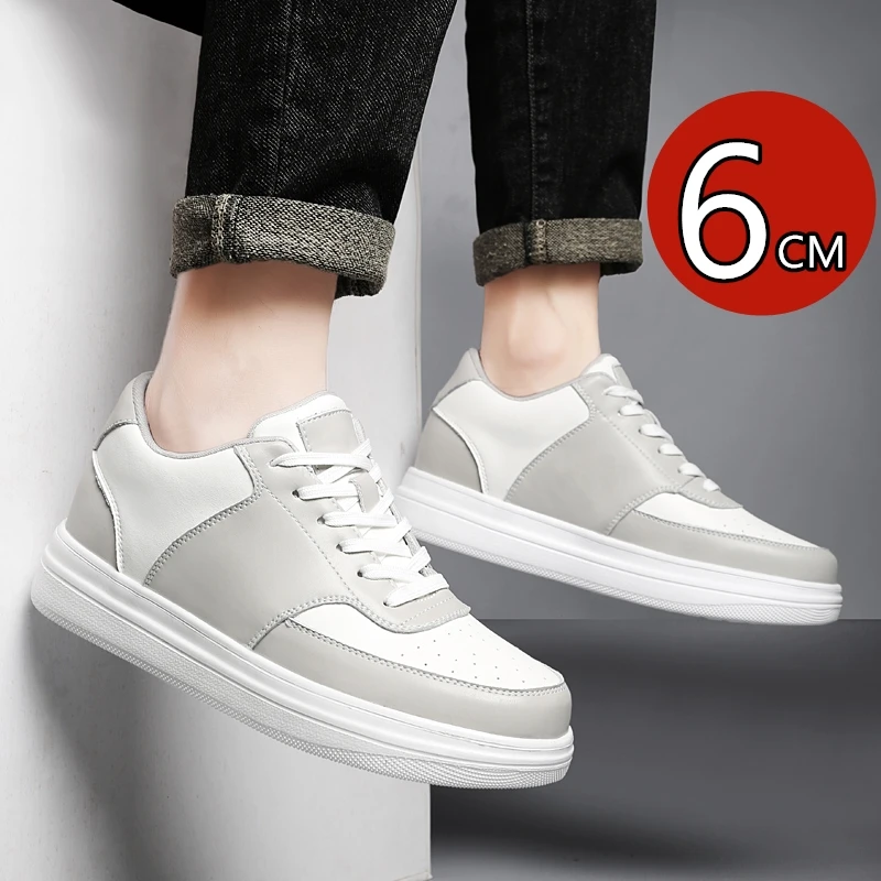 Height Increasing 6cm Unisex Leather Casual Sports Shoes Breathable Lightweight Comfortable Elevator Sneakers For Men Women view 5